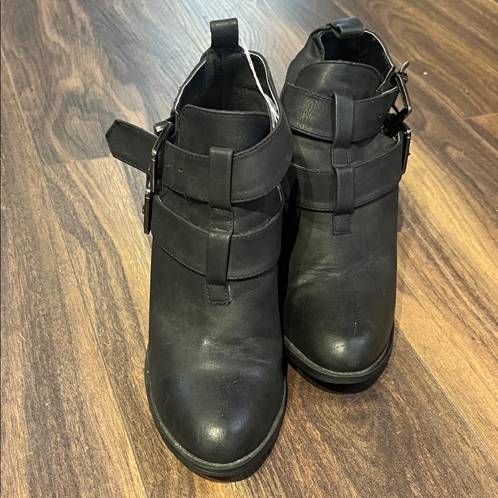 JustFab Black Double Buckle Ankle Boots